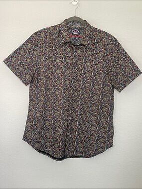 Robert Graham Men's L Colorful Abstract Print Short Sleeve Button Down Shirt